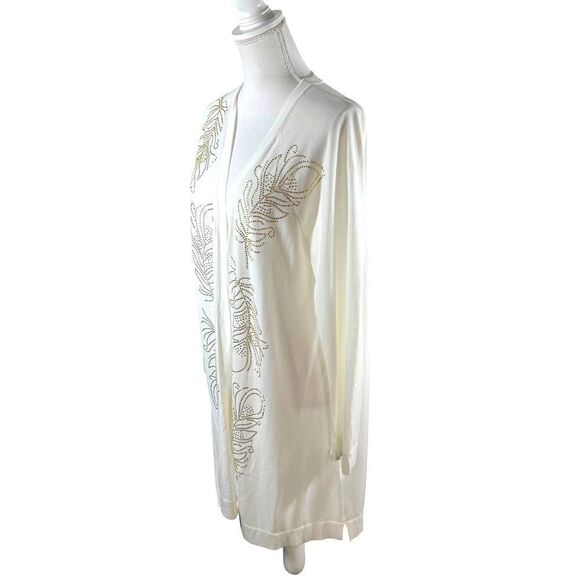 Eileen Fisher White Embellished Open Cardigan - Picture 2 of 12